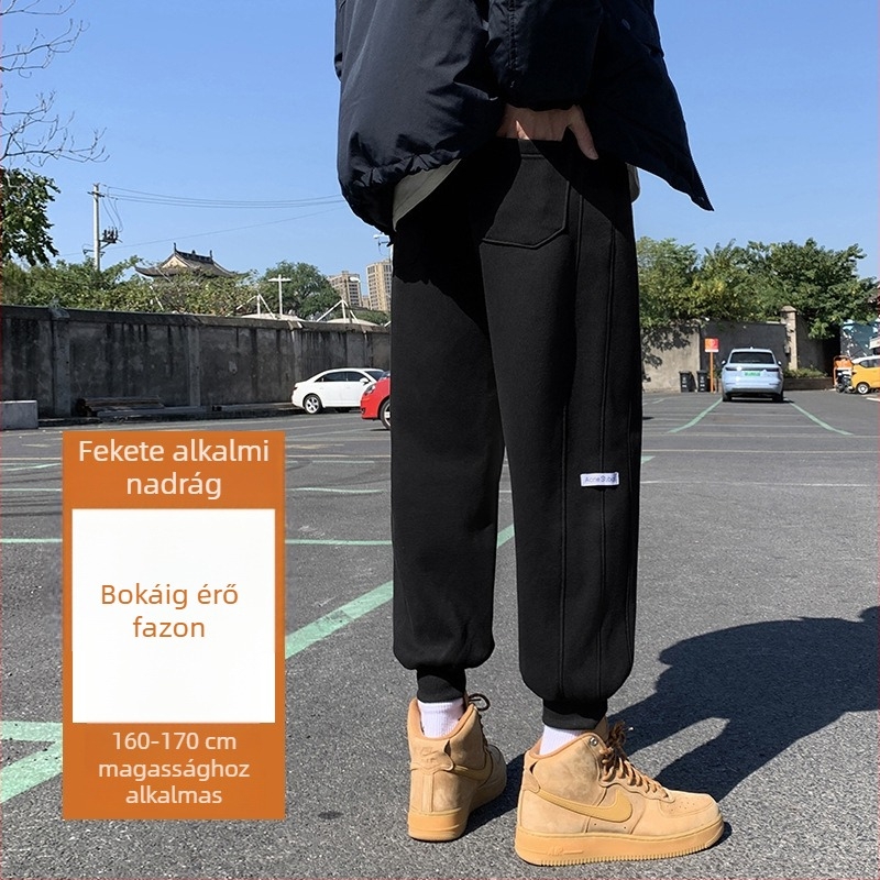 Férfi téli jogger nadrág, lazább szabás, sportos casual, fleece bélés, pamut-keverék