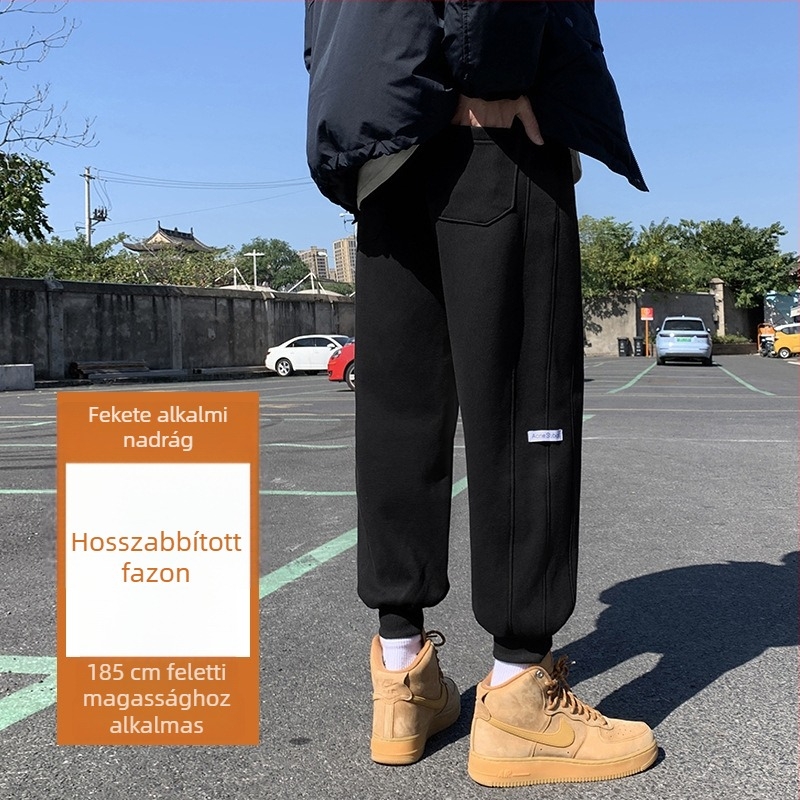Férfi téli jogger nadrág, lazább szabás, sportos casual, fleece bélés, pamut-keverék