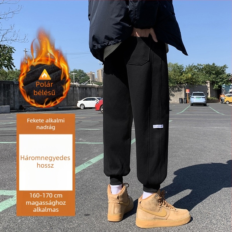 Férfi téli jogger nadrág, lazább szabás, sportos casual, fleece bélés, pamut-keverék