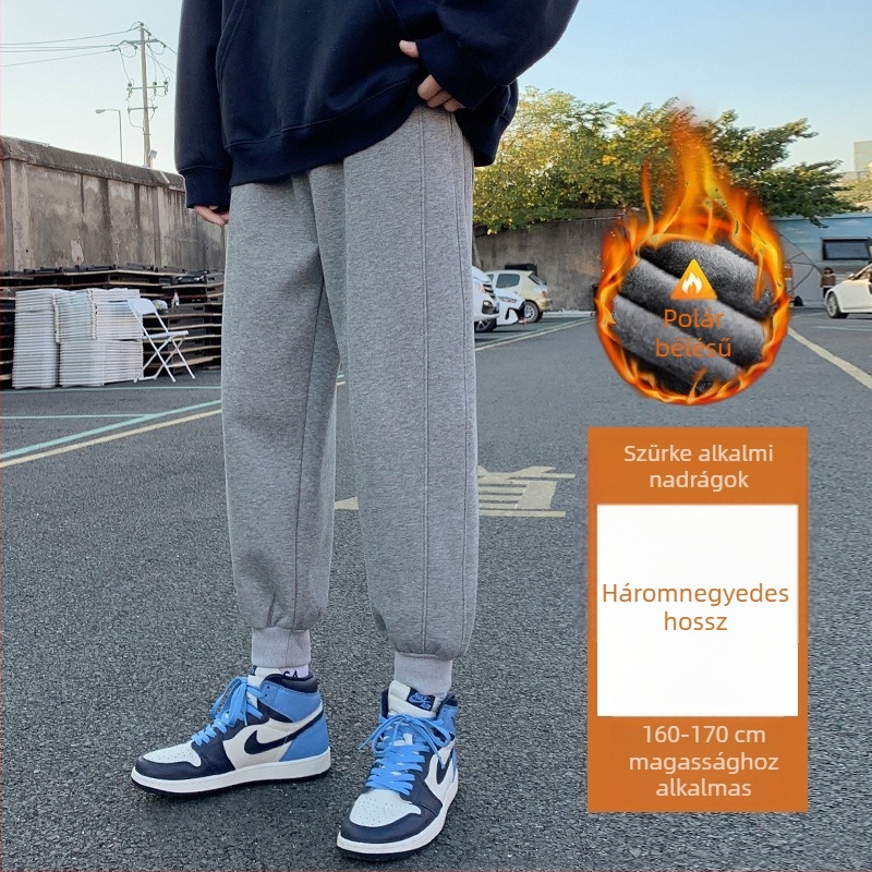 Férfi téli jogger nadrág, lazább szabás, sportos casual, fleece bélés, pamut-keverék