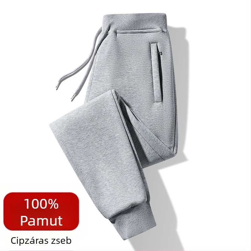 Férfi pamut szabadidőnadrág fleece-béléssel, meleg őszre és télre, sportos futó nadrág