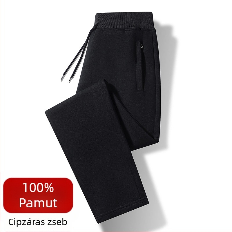 Férfi pamut szabadidőnadrág fleece-béléssel, meleg őszre és télre, sportos futó nadrág