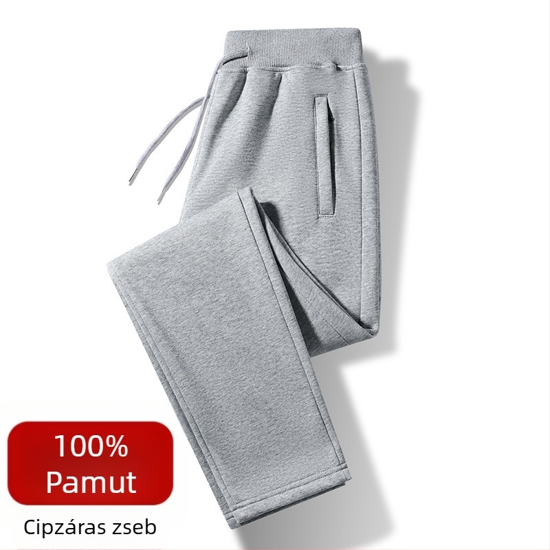 Férfi pamut szabadidőnadrág fleece-béléssel, meleg őszre és télre, sportos futó nadrág