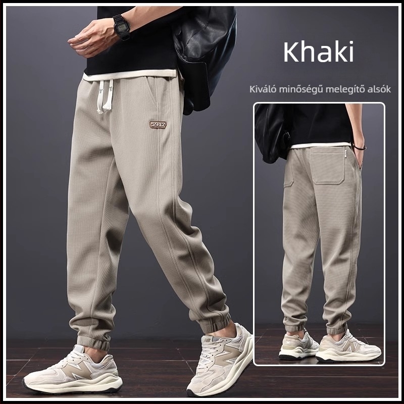 Férfiaknak – lazább szabású cargo jogger nadrág fleece-béléssel, alkalmi viselet tavasszal és ősszel