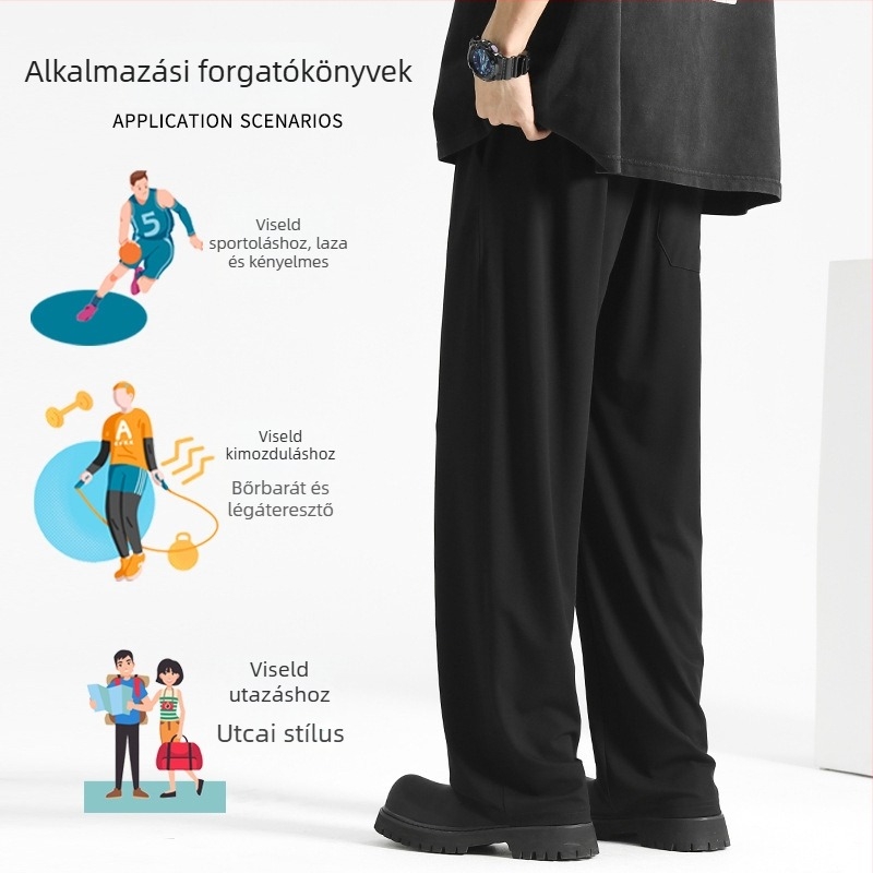 Férfi nadrág tavasz–őszre, laza szabású, laza esésű, középmagas derék, viszkóz