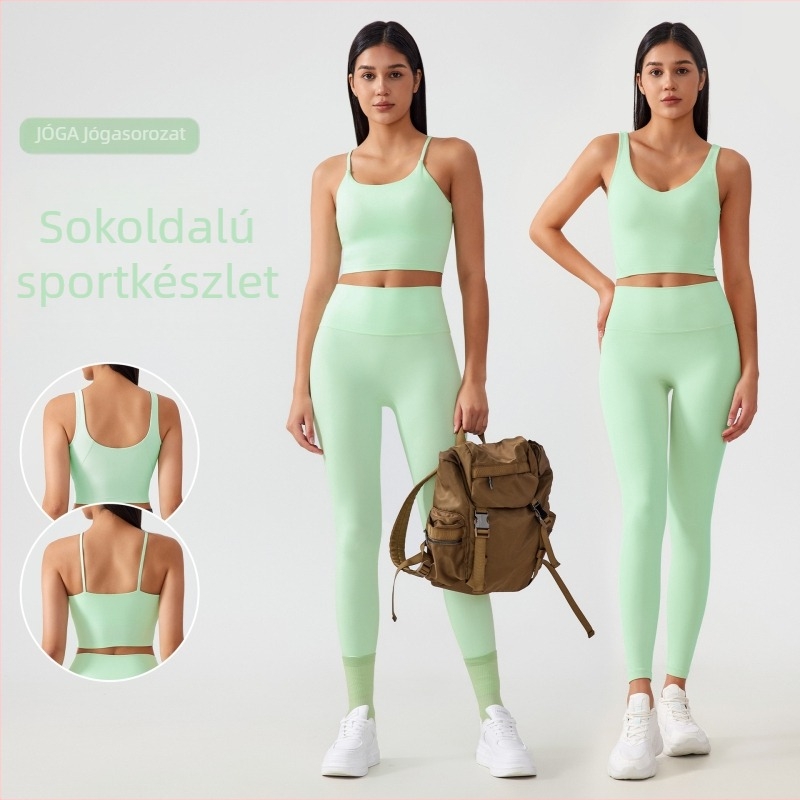 Nud hatású női fitnesz szett push-up sportmelltartóval és magas derékú jóga nadrággal