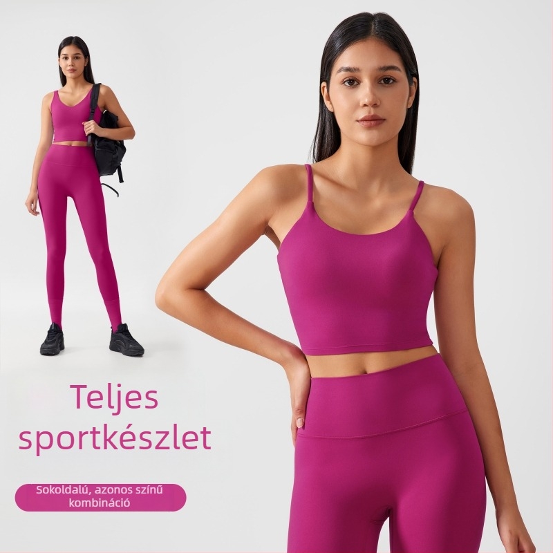 Nud hatású női fitnesz szett push-up sportmelltartóval és magas derékú jóga nadrággal