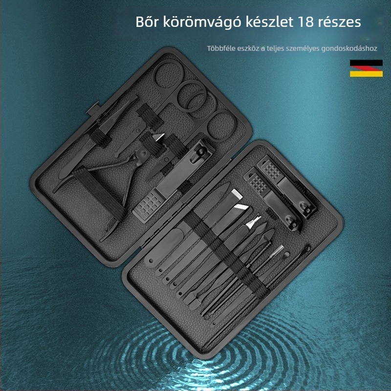 Fekete 18-darabos rozsdamentes acél körömvágó készlet – teljes manikűr eszközkészlet