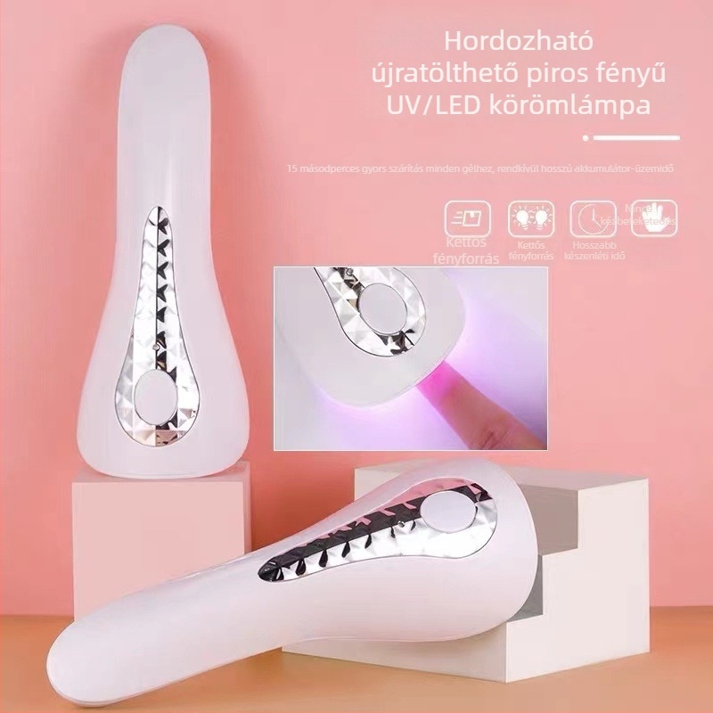 Japán stílusú kézben tartott UV/LED körömlámpa piros fénnyel, mini vezeték nélküli töltéssel, hordozható fototerápiás gyorsszárítású lámpa körmökhoz