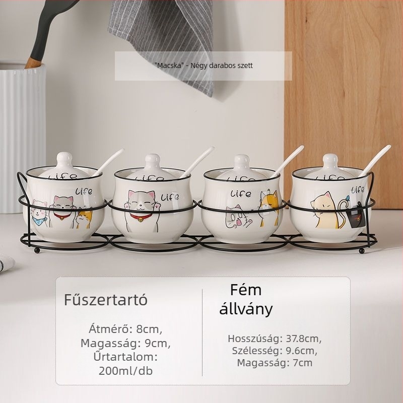 Kerámia fűszertartó készlet, három darabos, kanál tartóval