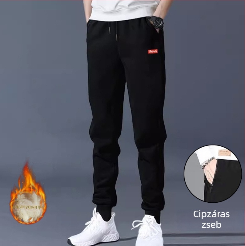 Hosszú lábú tinédzser fiúk téli fleece-bélelt nadrág, slim fit, mindennapi jogger