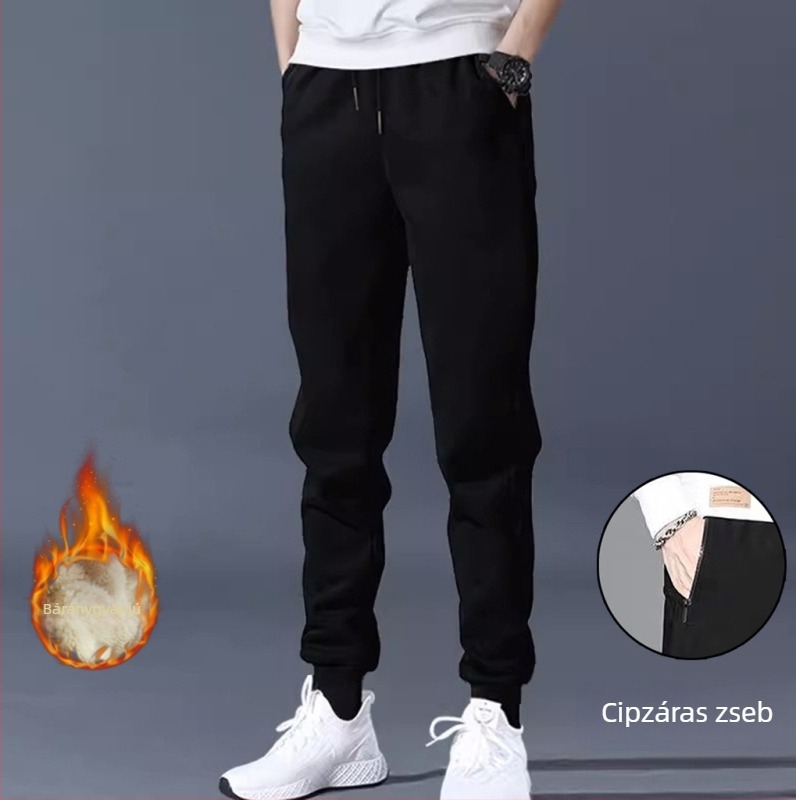 Hosszú lábú tinédzser fiúk téli fleece-bélelt nadrág, slim fit, mindennapi jogger