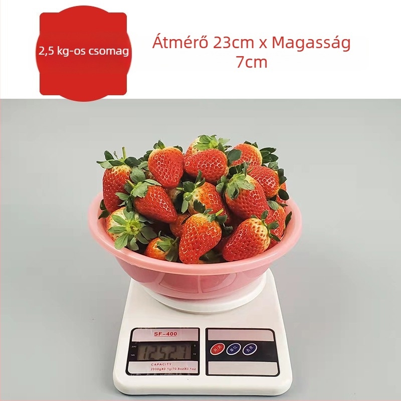 Műanyag edény eper szedéséhez, elérhető 1 kg, 1,5 kg, 2 kg és 2,5 kg méretekben