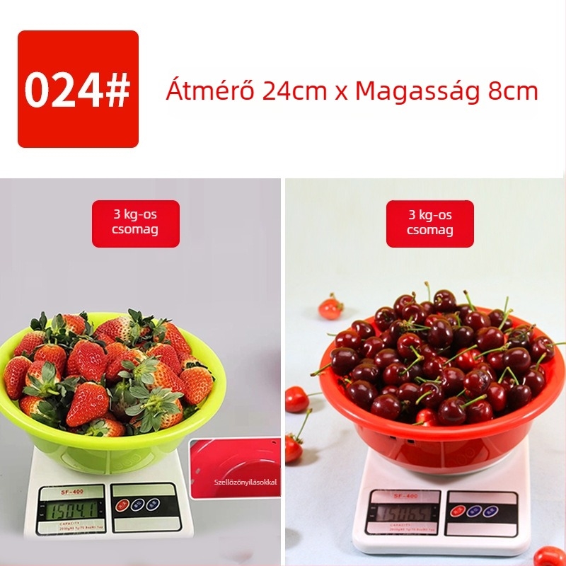Műanyag edény eper szedéséhez, elérhető 1 kg, 1,5 kg, 2 kg és 2,5 kg méretekben