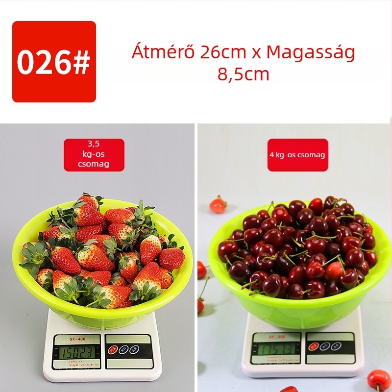 Műanyag edény eper szedéséhez, elérhető 1 kg, 1,5 kg, 2 kg és 2,5 kg méretekben