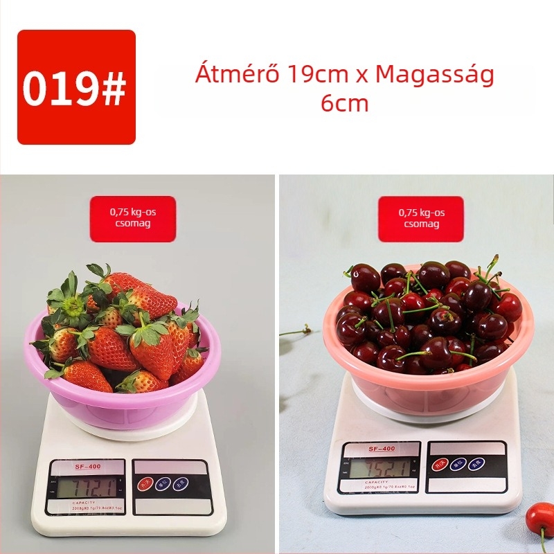 Műanyag edény eper szedéséhez, elérhető 1 kg, 1,5 kg, 2 kg és 2,5 kg méretekben