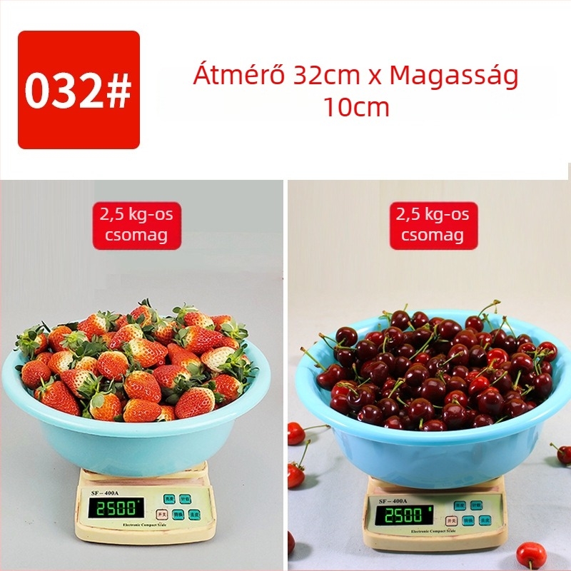 Műanyag edény eper szedéséhez, elérhető 1 kg, 1,5 kg, 2 kg és 2,5 kg méretekben