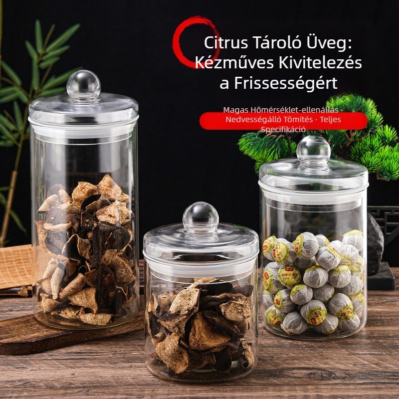 Zárható, élelmiszer-biztonságú üveg, kör alakú, átlátszó konyhai tároló gabonákhoz, diófélékhez, teához és kávéőrleményhez – nedvességálló, nagy kapacitású