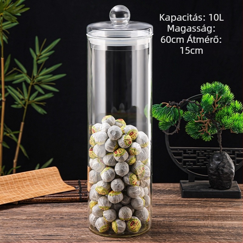 Zárható, élelmiszer-biztonságú üveg, kör alakú, átlátszó konyhai tároló gabonákhoz, diófélékhez, teához és kávéőrleményhez – nedvességálló, nagy kapacitású