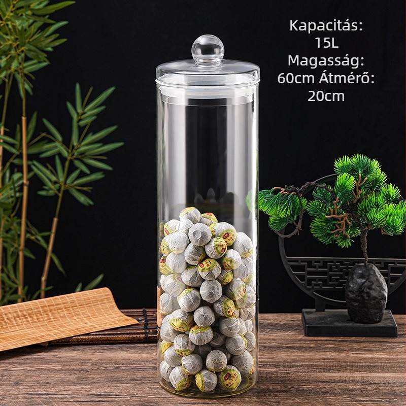 Zárható, élelmiszer-biztonságú üveg, kör alakú, átlátszó konyhai tároló gabonákhoz, diófélékhez, teához és kávéőrleményhez – nedvességálló, nagy kapacitású