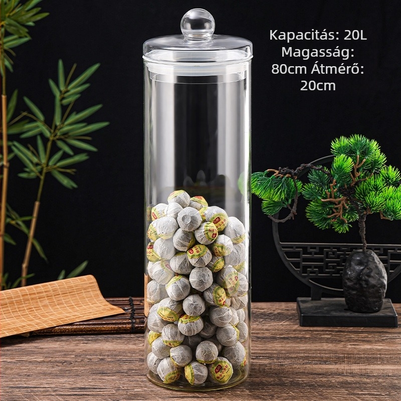 Zárható, élelmiszer-biztonságú üveg, kör alakú, átlátszó konyhai tároló gabonákhoz, diófélékhez, teához és kávéőrleményhez – nedvességálló, nagy kapacitású