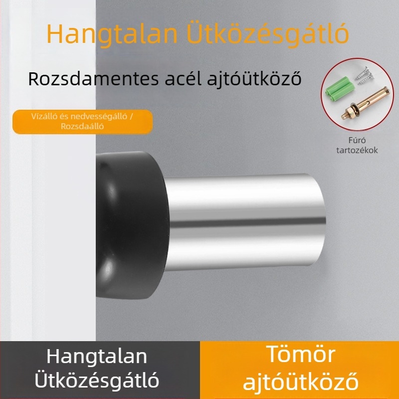 304 rozsdamentes acél ajtóstop gomba fejű – erős ütköző üvegajtókhoz, zajmentes gumi, fal- és padlóhoz rögzíthető
