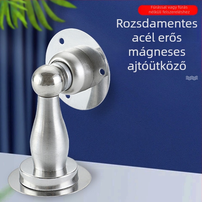 Fúrás nélküli rozsdamentes acél mágneses ajtófogó – falra szerelt, csendes működés, fürdőszoba és hálószoba