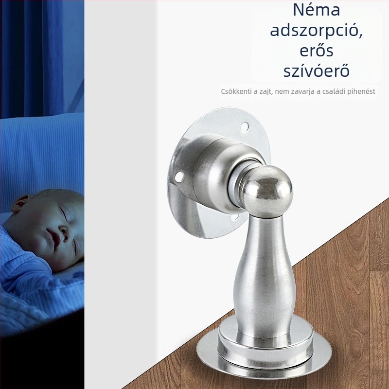 Fúrás nélküli rozsdamentes acél mágneses ajtófogó – falra szerelt, csendes működés, fürdőszoba és hálószoba