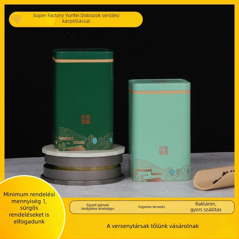 Dragon Well zöld tea fémdobozban, fél jin kapacitású, lezárt fém doboz