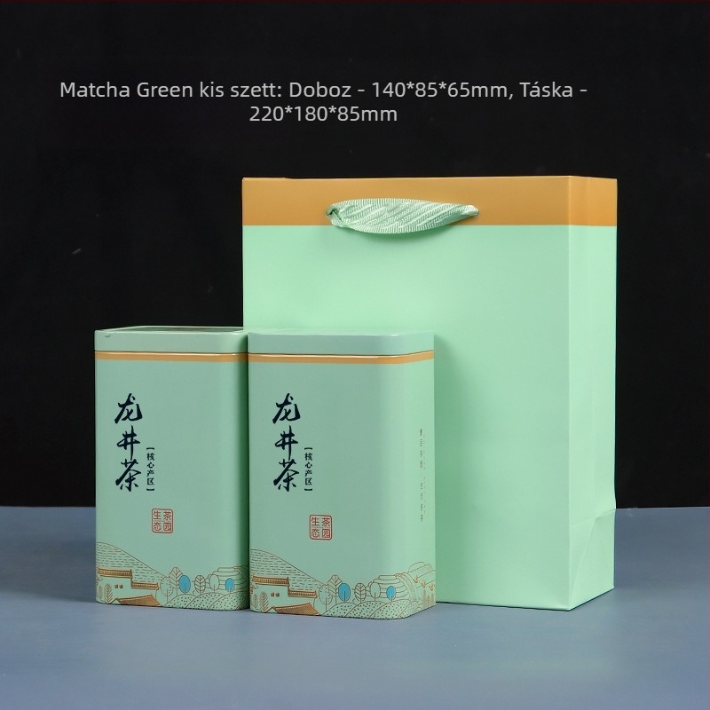 Dragon Well zöld tea fémdobozban, fél jin kapacitású, lezárt fém doboz