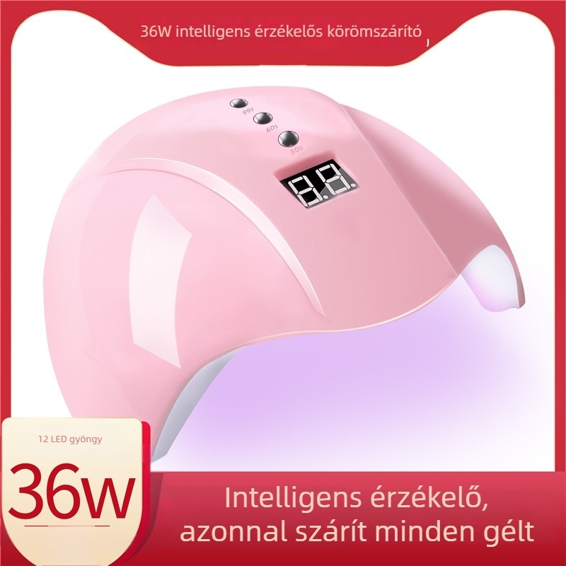 36W-os intelligens indukciós manikűr lámpa LED/UV fénnyel, fototerápiás készülék gél-lakkhoz, USB-s, automata háromfokozat időzítő