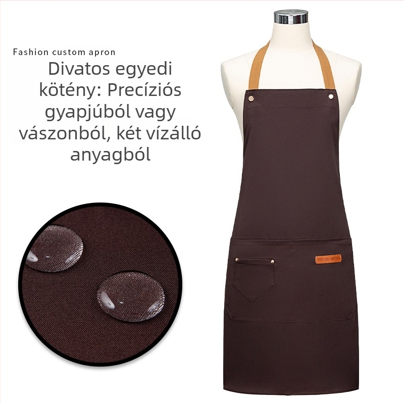 Vízálló vászon kötény egyedi logónyomtatással, új modell, tej-tea üzletekben dolgozók számára, olajálló catering egyenruha nőknek