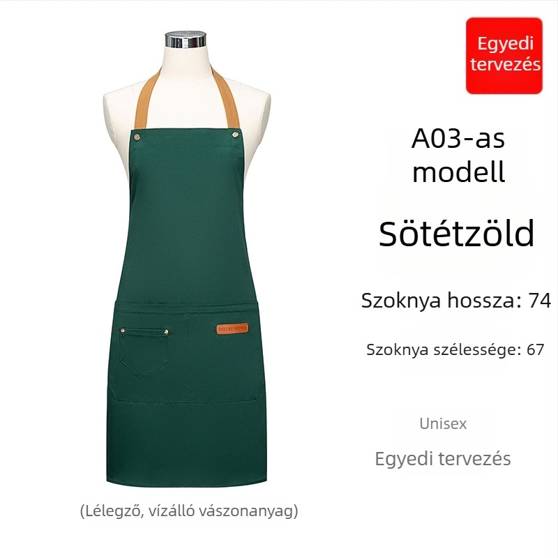 Vízálló vászon kötény egyedi logónyomtatással, új modell, tej-tea üzletekben dolgozók számára, olajálló catering egyenruha nőknek