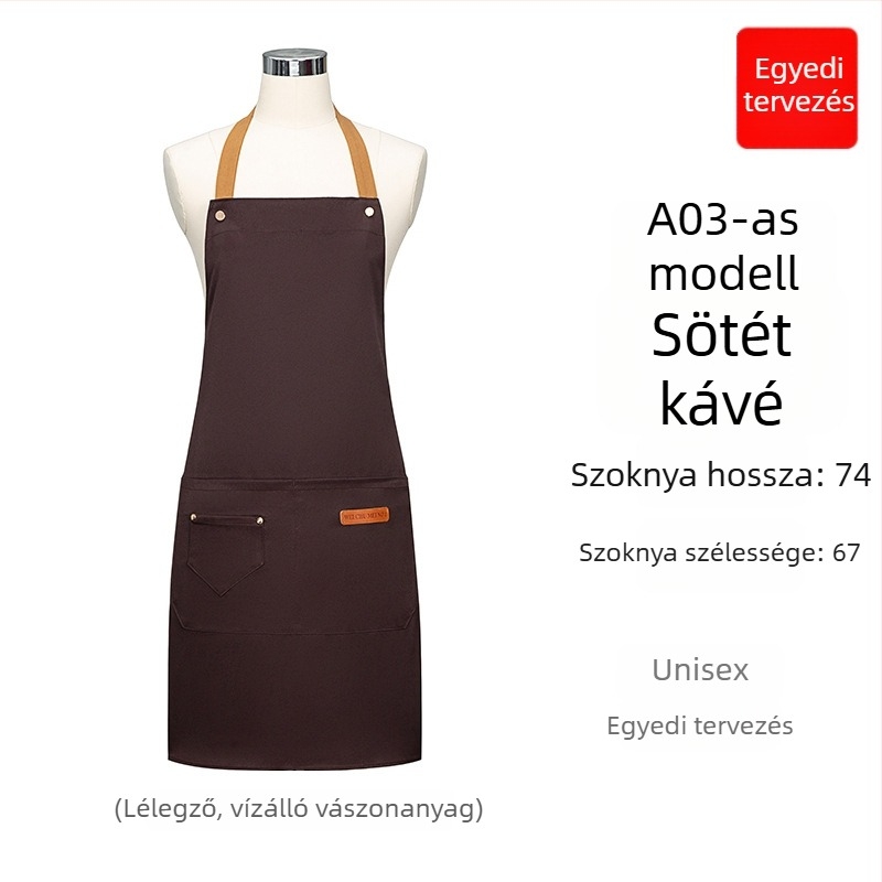Vízálló vászon kötény egyedi logónyomtatással, új modell, tej-tea üzletekben dolgozók számára, olajálló catering egyenruha nőknek