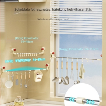 Konyhai teleszkópos akasztórúd vákuumos rögzítéssel – furat nélkül, törölközők és rongyok tárolására kampókkal