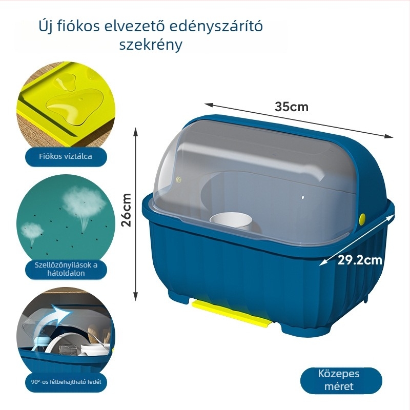 Konyhai leeresztőszekrény fedéllel tálak és edények számára – kis háztartási tároló állvány evőeszközökhöz