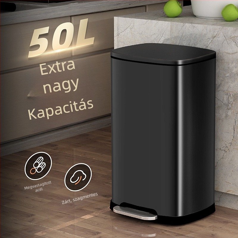 Rozsdamentes acél szemetes lábpedállal, nagy kapacitású, konyha- és irodai használatra, fedővel