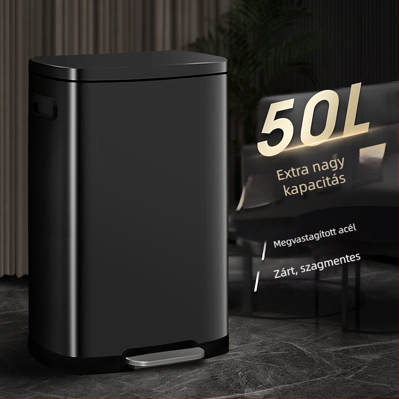 Rozsdamentes acél szemetes lábpedállal, nagy kapacitású, konyha- és irodai használatra, fedővel