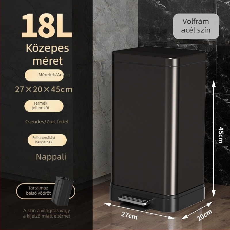 Rozsdamentes acél szemetes lábpedállal, nagy kapacitású, konyha- és irodai használatra, fedővel