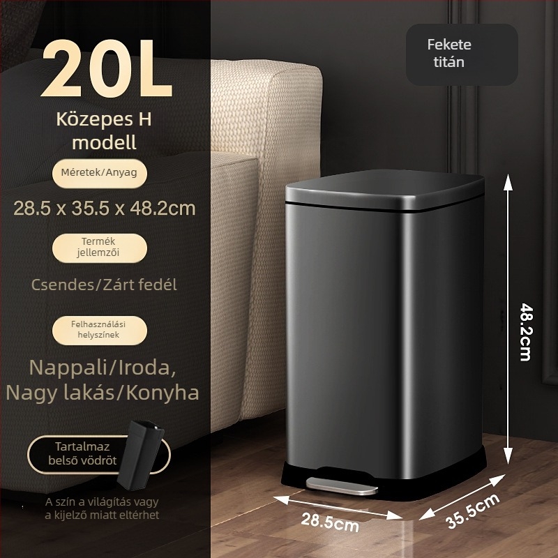 Rozsdamentes acél szemetes lábpedállal, nagy kapacitású, konyha- és irodai használatra, fedővel