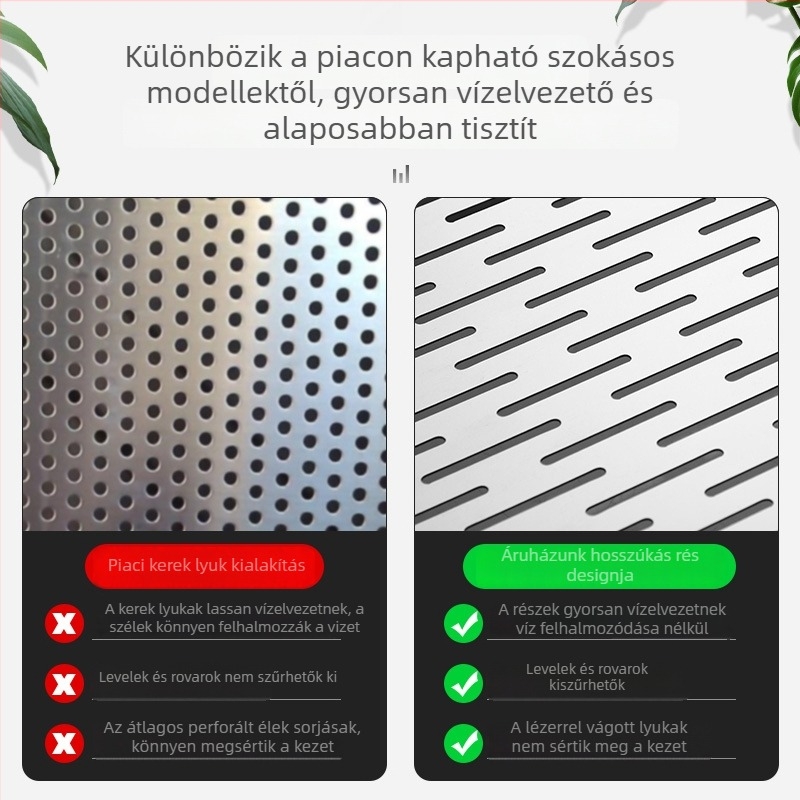 Rozsdamentes acél téglalap alakú mosogató leeresztőkosár