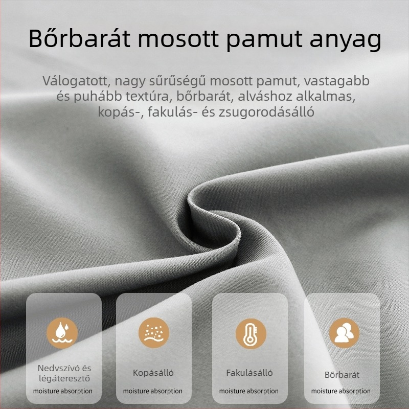 Mosott pamutból készült feszített lepedő ágytakaróval és matracvédővel – 100% pamut, egyszínű, modern minimalizmus