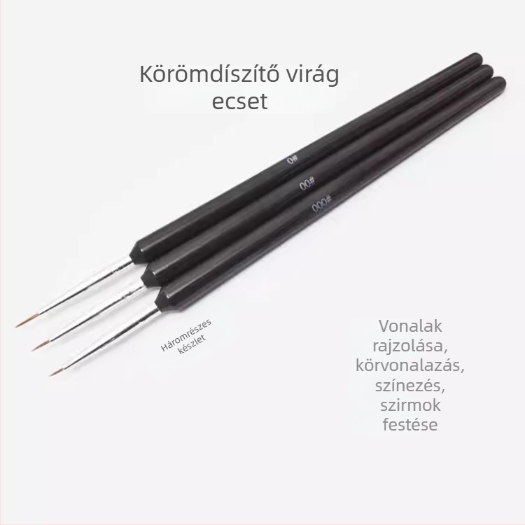Gél-manikűr ecsetkészlet – 3 darabos – Nagy, Közepes, Kis – Festésre és kontúrozásra