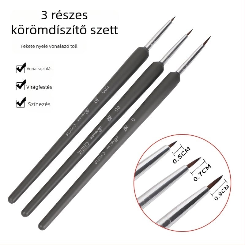 Gél-manikűr ecsetkészlet – 3 darabos – Nagy, Közepes, Kis – Festésre és kontúrozásra