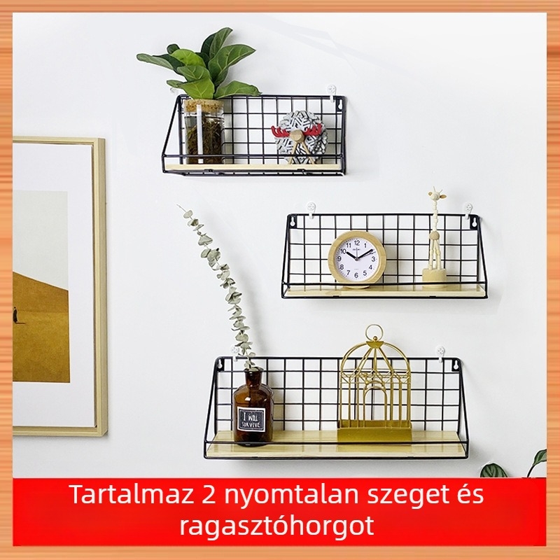 Fali polc fúrás nélkül, kampóval rögzítve; falra szerelhető kosár és tároló a hálószobához és a kollégiumhoz