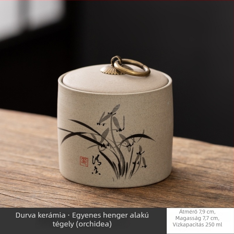 Pu'er teához készült kerámia lezárható tárolóedény, mini méretű, hordozható teatároló