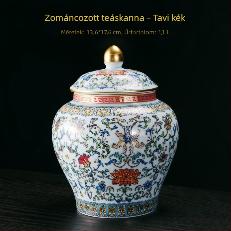 Retro zománcolt kerámia teároló, nedvességálló záródással a fekete- és zöld teához, testreszabható logó.