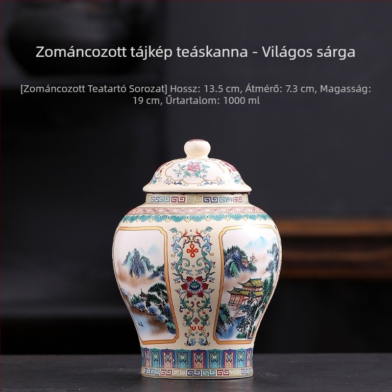 Retro zománcolt kerámia teároló, nedvességálló záródással a fekete- és zöld teához, testreszabható logó.
