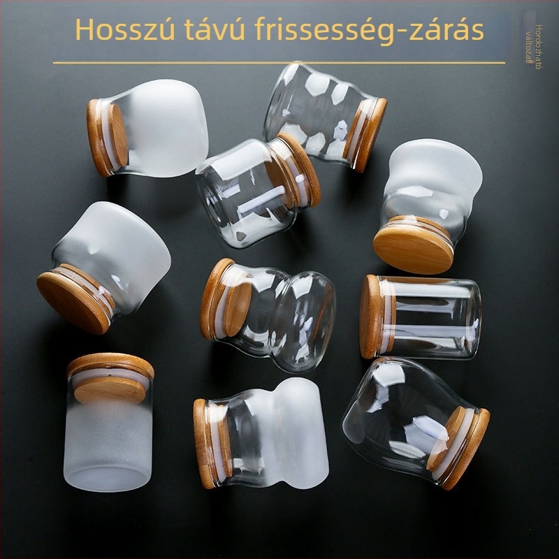 Átlátszó üvegből készült teás tartó, mini méretű, hordozható, zárható utazáshoz