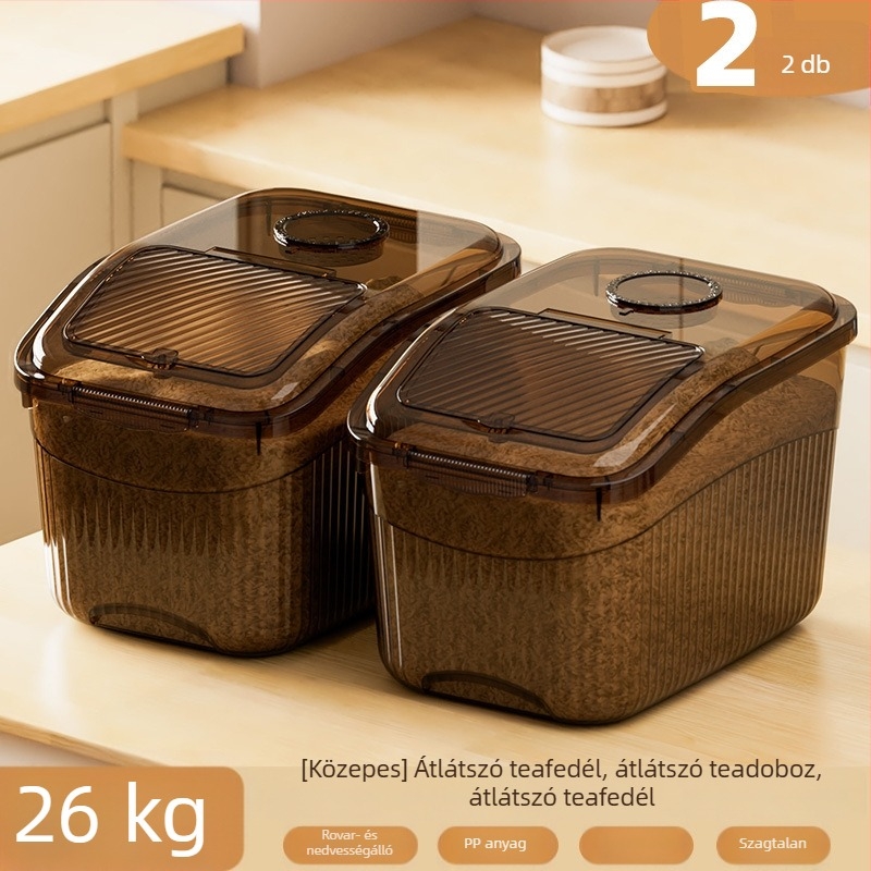 Rizstároló tartály, zárható, nedvesség- és rovarálló, 15 kg kapacitású konyhai tároló